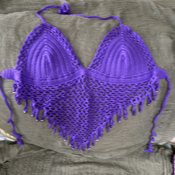 Handmade by Me Purple Crocheted Top with Beads C Cup - Picture 2 of 4